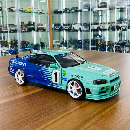 Solido Nissan Skyline GT-R R34 2001 Falcon #1 1/18 Diecast Model Car Falcon Blue - detailed collector display model