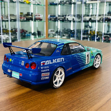 Solido Nissan Skyline GT-R R34 2001 Falcon #1 1/18 Diecast Model Car Falcon Blue - fine detailed model replica