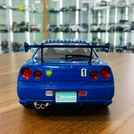Solido Nissan Skyline GT-R R34 2001 Falcon #1 1/18 Diecast Model Car Falcon Blue - premium collector scale model