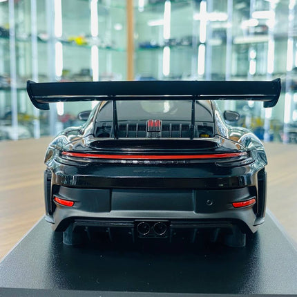 Minichamps Porsche 911 992 GT3 RS 2023 1:18 Black with Red Wheels Diecast Model - fine detailed model replica