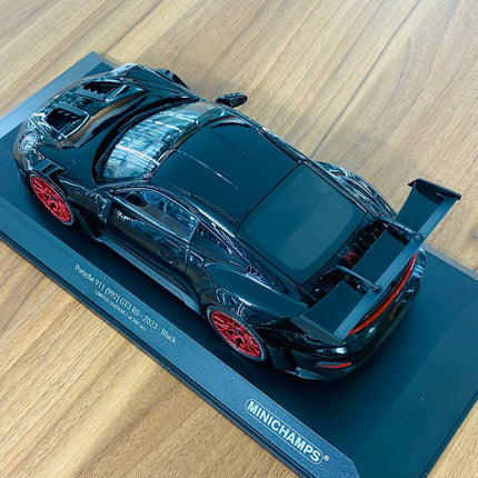 Minichamps Porsche 911 992 GT3 RS 2023 1:18 Black with Red Wheels Diecast Model - premium collector scale model