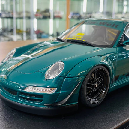 GT Spirit Porsche RWB SYUNKASHUTO 1/18 Green Resin Model - detailed die-cast style model