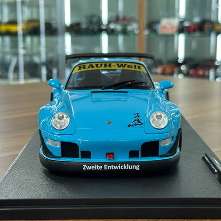 Solido 1/18 Diecast Porsche 911 (993) RWB Shingen 2018 Blue - studio product photo of the scale model