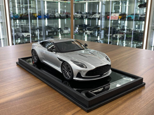 MotorHelix 1/18 Aston Martin DB12 Coupe Lightning Silver Resin Model Limited Edition 99 Pcs - detailed collector display mode