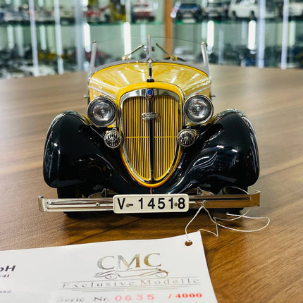 CMC 1/18 Audi Front 225 Roadster 1935 Yellow/Black Diecast Model Car - fine detailed model replica