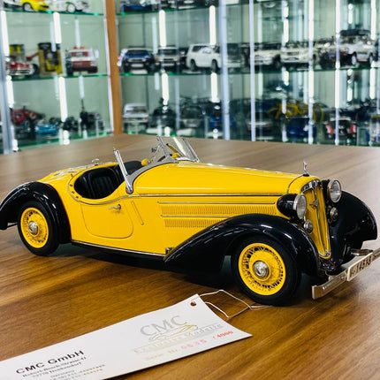 CMC 1/18 Audi Front 225 Roadster 1935 Yellow/Black Diecast Model Car - detailed collector display model