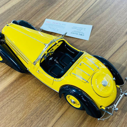 CMC 1/18 Audi Front 225 Roadster 1935 Yellow/Black Diecast Model Car - scale model for display