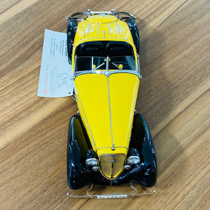 CMC 1/18 Audi Front 225 Roadster 1935 Yellow/Black Diecast Model Car - showroom-quality model replica