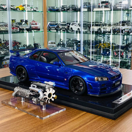 Nissan Skyline GT-R R34 Nismo Z-Tune 1/12 Resin Model Blue Motor Helix - detailed collector display model