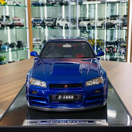 Nissan Skyline GT-R R34 Nismo Z-Tune 1/12 Resin Model Blue Motor Helix - studio product photo of the scale model