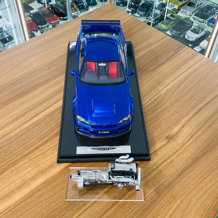 Nissan Skyline GT-R R34 Nismo Z-Tune 1/12 Resin Model Blue Motor Helix - detailed die-cast style model
