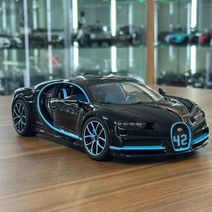 Bburago Chiron Zero 400 Zero 1:18 Diecast Car Black Blue - detailed collector display model