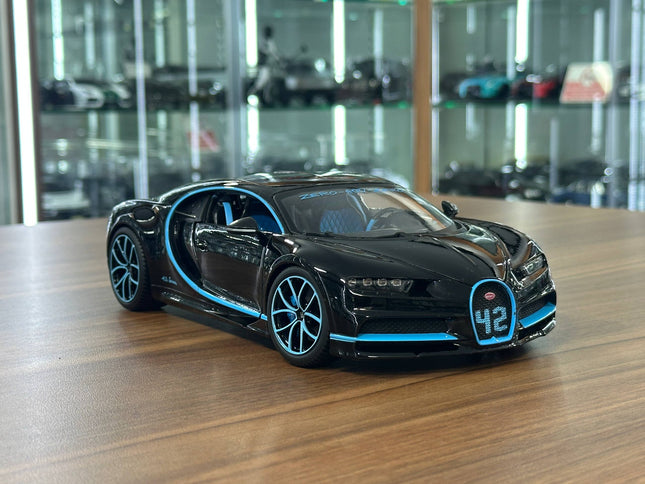 Bburago Chiron Zero 400 Zero 1:18 Diecast Car Black Blue - detailed collector display model