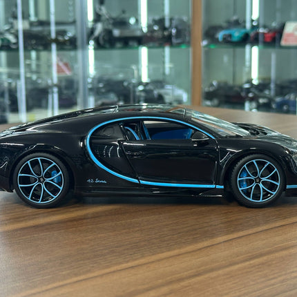 Bburago Chiron Zero 400 Zero 1:18 Diecast Car Black Blue - collectible scale model car