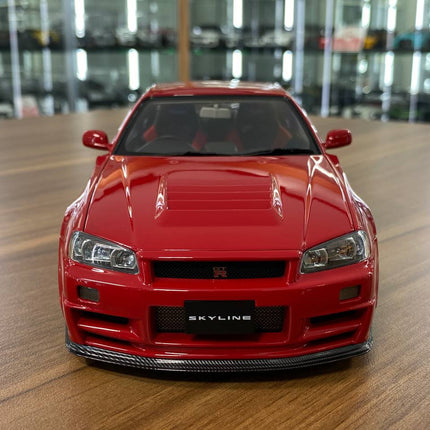 MotorHelix Nissan Skyline GT-R R34 Customized Version 1/18 Diecast Active Red - studio product photo of the scale model