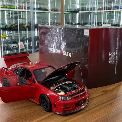MotorHelix Nissan Skyline GT-R R34 Customized Version 1/18 Diecast Active Red - collector edition scale model