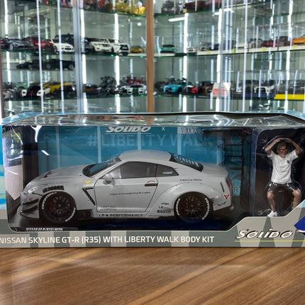 Solido Nissan GT-R R35 LBWK Body Kit With Figure Grey 1:18 Diecast - showroom-quality model replica