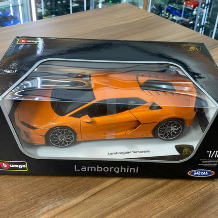 Bburago Lamborghini Temerario 1/18 Orange Diecast Model Car - Full Opening - collector edition scale model