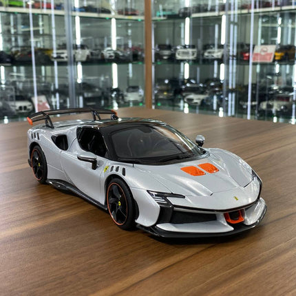 1/18 Metal Diecast Bburago Ferrari SF90 XX Stradale in Silver- Full Opening - detailed collector display model