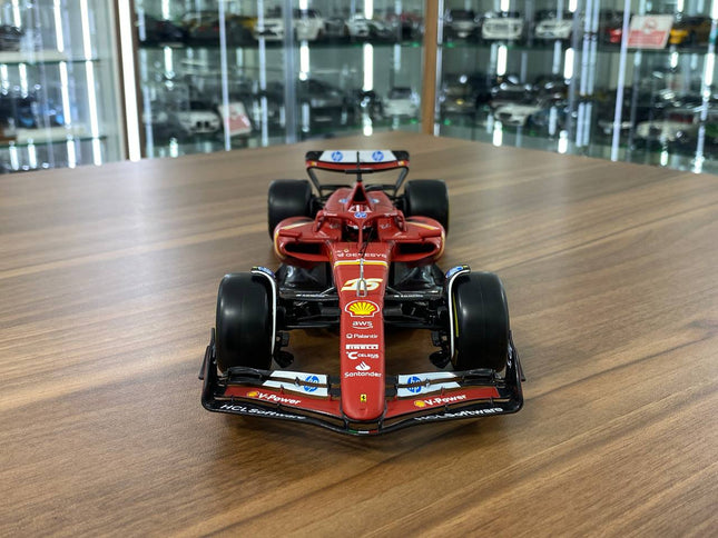 Bburago 1/18 Ferrari SF 24 C. Leclerc #16 Matt Red Diecast Model - studio product photo of the scale model