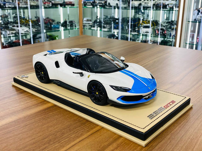 MR Collection Models Ferrari 296 GTS 1/18 Resin Model White/Blue - detailed collector display model