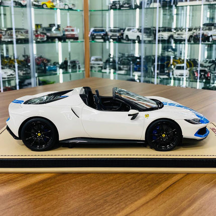 MR Collection Models Ferrari 296 GTS 1/18 Resin Model White/Blue - collectible scale model car