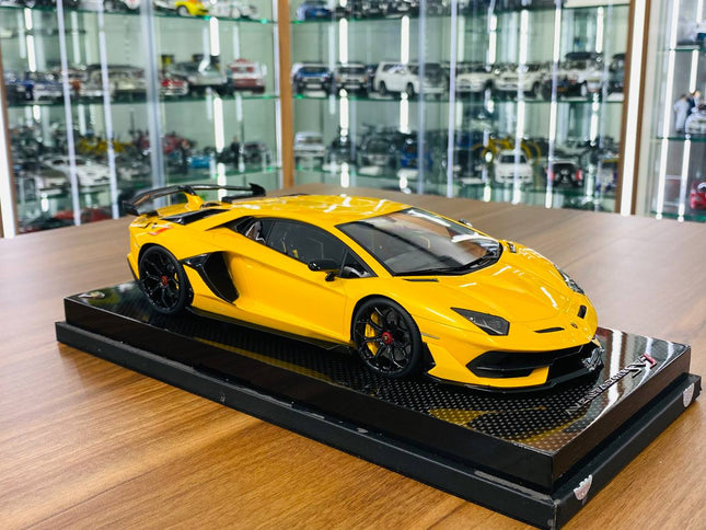 MR Collection Lamborghini Aventador SVJ 1/18 Resin Model Yellow Limited 01/01 - detailed collector display model
