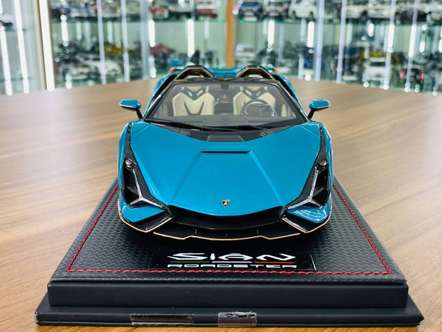 Lamborghini SIAN Roadster 1/18 Resin Model Blu Uranus 399 Pcs | MR Collection - studio product photo of the scale model