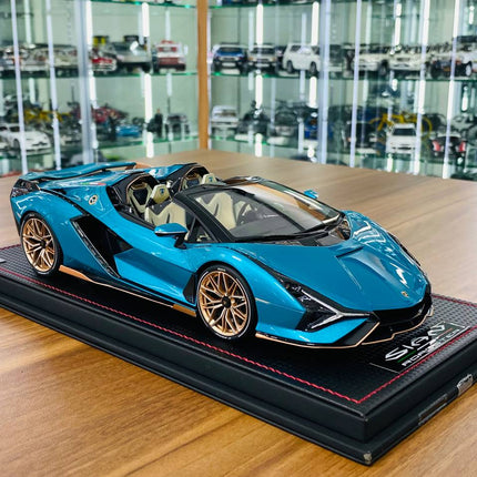 Lamborghini SIAN Roadster 1/18 Resin Model Blu Uranus 399 Pcs | MR Collection - detailed collector display model