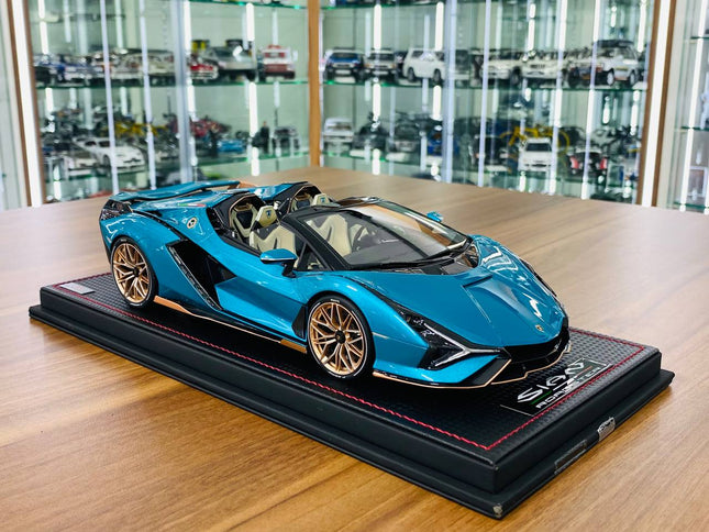 Lamborghini SIAN Roadster 1/18 Resin Model Blu Uranus 399 Pcs | MR Collection - detailed collector display model