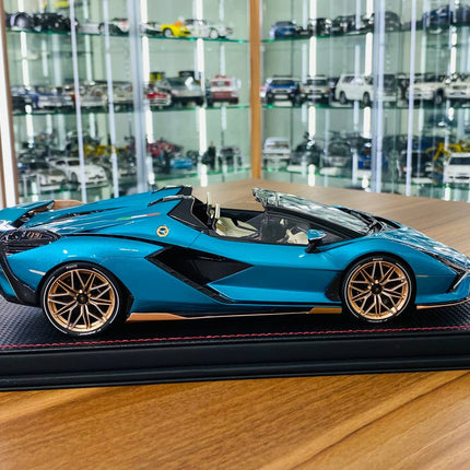 Lamborghini SIAN Roadster 1/18 Resin Model Blu Uranus 399 Pcs | MR Collection - scale model for display