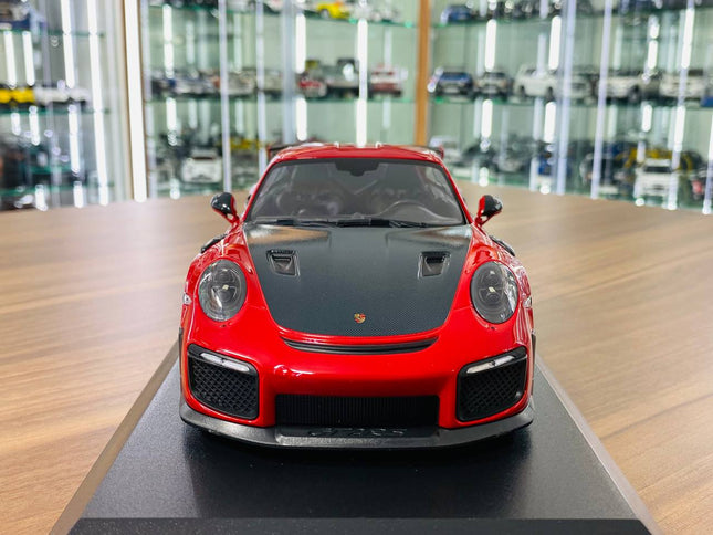 Minichamps 1/18 Porsche 911 (991.2) GT2 RS 2018 Red Diecast Model - studio product photo of the scale model
