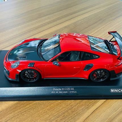 Minichamps 1/18 Porsche 911 (991.2) GT2 RS 2018 Red Diecast Model - detailed die-cast style model