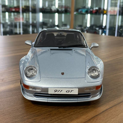 GT Spirit Porsche 911 (993) GT 1995 1/18 Silver Resin Model Limited 504 Pcs - studio product photo of the scale model