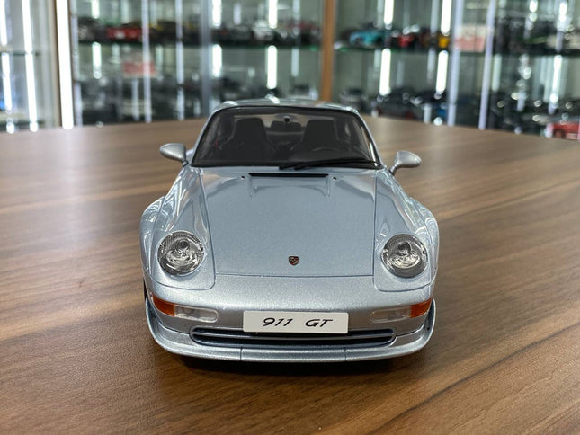 GT Spirit Porsche 911 (993) GT 1995 1/18 Silver Resin Model Limited 504 Pcs - studio product photo of the scale model