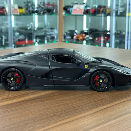 Bburago Signature 1/18 Ferrari LaFerrari Matt Black Diecast Model Car - studio product photo of the scale model