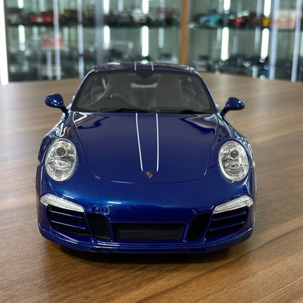 GT Spirit 1/18 Resin Porsche 911 Carrera 4S 5M FANS Blue - studio product photo of the scale model