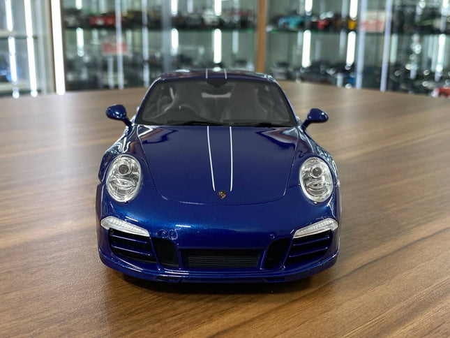 GT Spirit 1/18 Resin Porsche 911 Carrera 4S 5M FANS Blue - studio product photo of the scale model