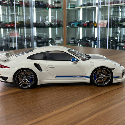 GT Spirit Porsche 911 Turbo S Modified by TechArt 1:18 Resin Model White Blue Limited 1250 - collectible scale model car