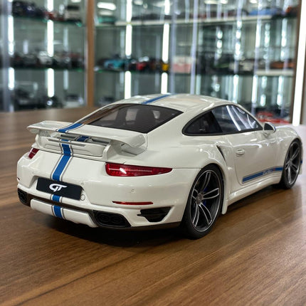 GT Spirit Porsche 911 Turbo S Modified by TechArt 1:18 Resin Model White Blue Limited 1250 - fine detailed model replica