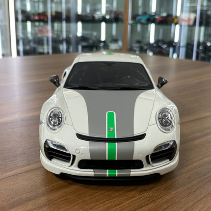 GT Spirit 1/18 Resin Porsche 911 Turbo S Modified by TechArt White/Green Stripe Limited 300 pcs - studio product photo of the