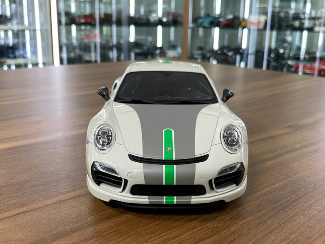 GT Spirit 1/18 Resin Porsche 911 Turbo S Modified by TechArt White/Green Stripe Limited 300 pcs - studio product photo of the
