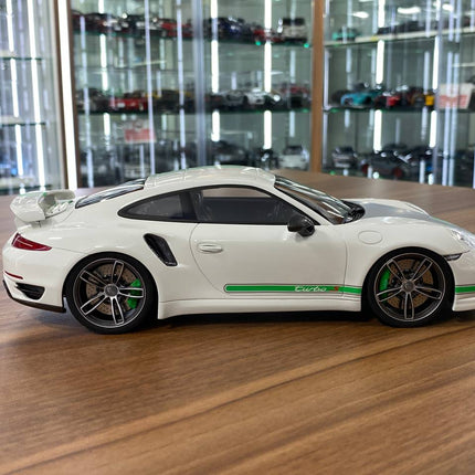 GT Spirit 1/18 Resin Porsche 911 Turbo S Modified by TechArt White/Green Stripe Limited 300 pcs - collectible scale model car
