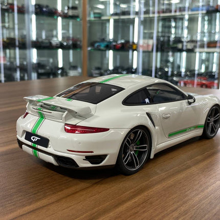 GT Spirit 1/18 Resin Porsche 911 Turbo S Modified by TechArt White/Green Stripe Limited 300 pcs - fine detailed model replica