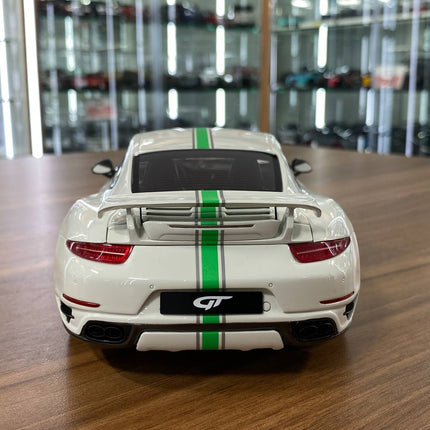 GT Spirit 1/18 Resin Porsche 911 Turbo S Modified by TechArt White/Green Stripe Limited 300 pcs - premium collector scale mod