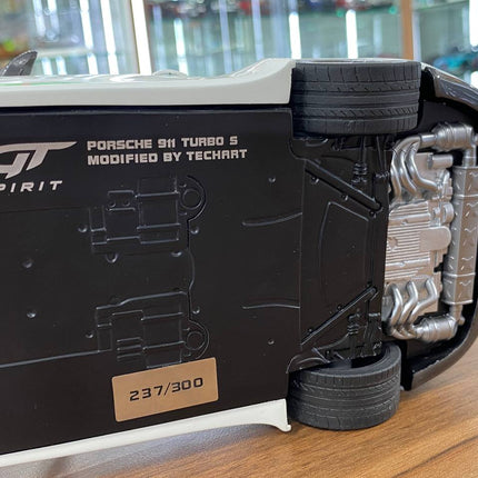 GT Spirit 1/18 Resin Porsche 911 Turbo S Modified by TechArt White/Green Stripe Limited 300 pcs - scale model collectible pie