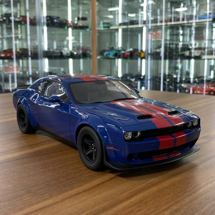 GT Spirit 1/18 Dodge Challenger SRT Super Stock 2021 Blue/Red Stripes Resin Model - detailed collector display model