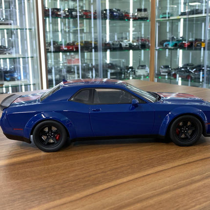 GT Spirit 1/18 Dodge Challenger SRT Super Stock 2021 Blue/Red Stripes Resin Model - collectible scale model car