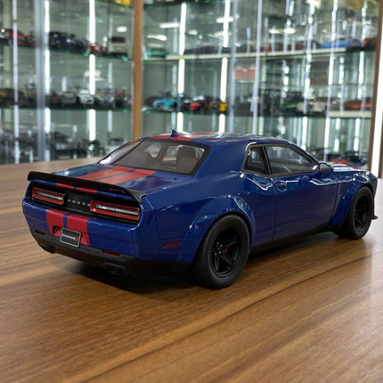 GT Spirit 1/18 Dodge Challenger SRT Super Stock 2021 Blue/Red Stripes Resin Model - fine detailed model replica