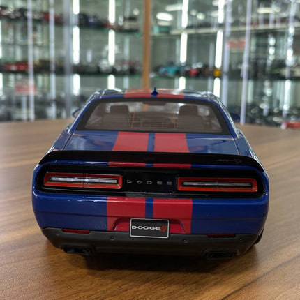 GT Spirit 1/18 Dodge Challenger SRT Super Stock 2021 Blue/Red Stripes Resin Model - premium collector scale model